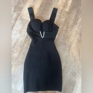 AKIRA size SMALL formal black dress, rhinestone neckline detail, stretchy NWT